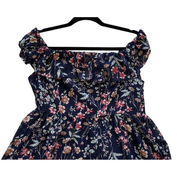 Floral Navy Ruffle Off-Shoulder Dress Womens M By Lulus Fairy Grunge CountryCore - Picture 2 of 6